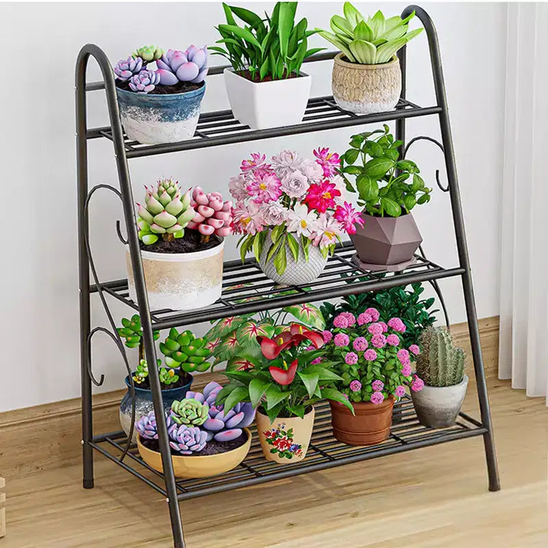Étagère à plantes métallique à 3 niveaux pour plusieurs plantes, support de jardinière décoratif en échelle à niveaux peu encombrant pour salon, balcon, jardin