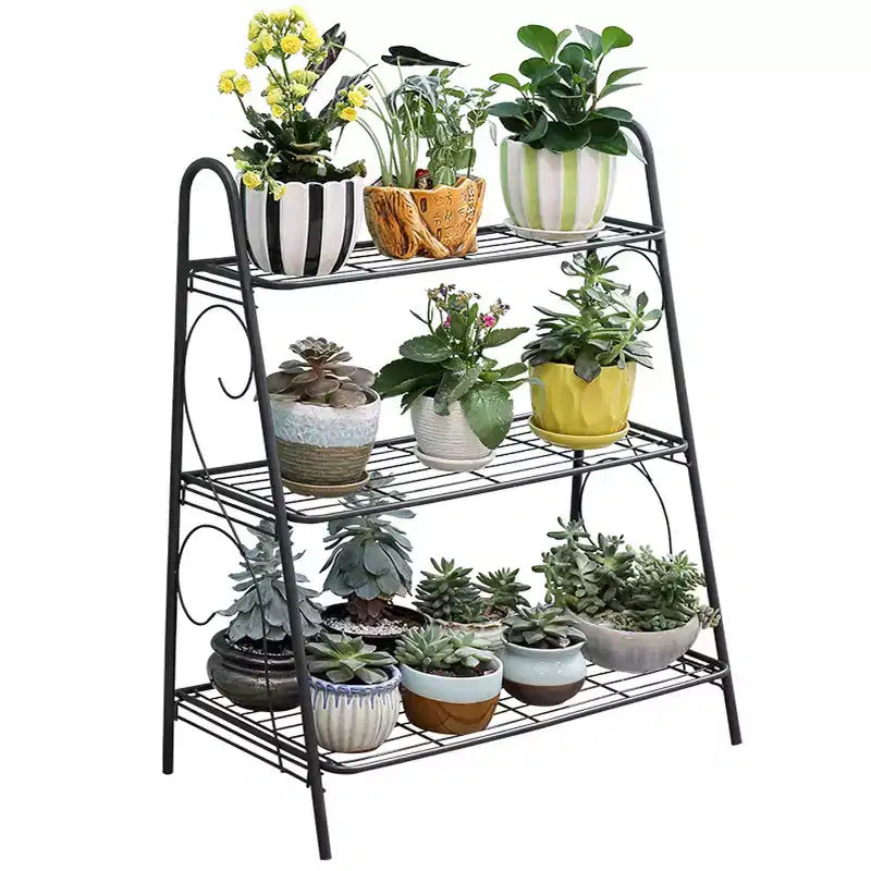 Étagère à plantes métallique à 3 niveaux pour plusieurs plantes, support de jardinière décoratif en échelle à niveaux peu encombrant pour salon, balcon, jardin