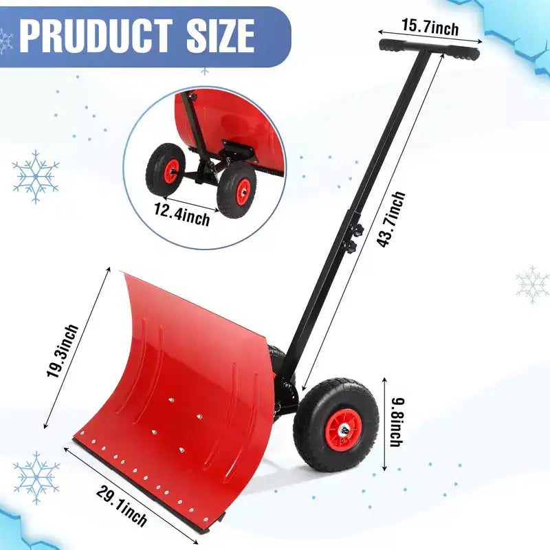 Pelle à neige robuste avec roues, pousse-neige ergonomique pour allées, angle et hauteur de poignée réglables pour un déneigement efficace