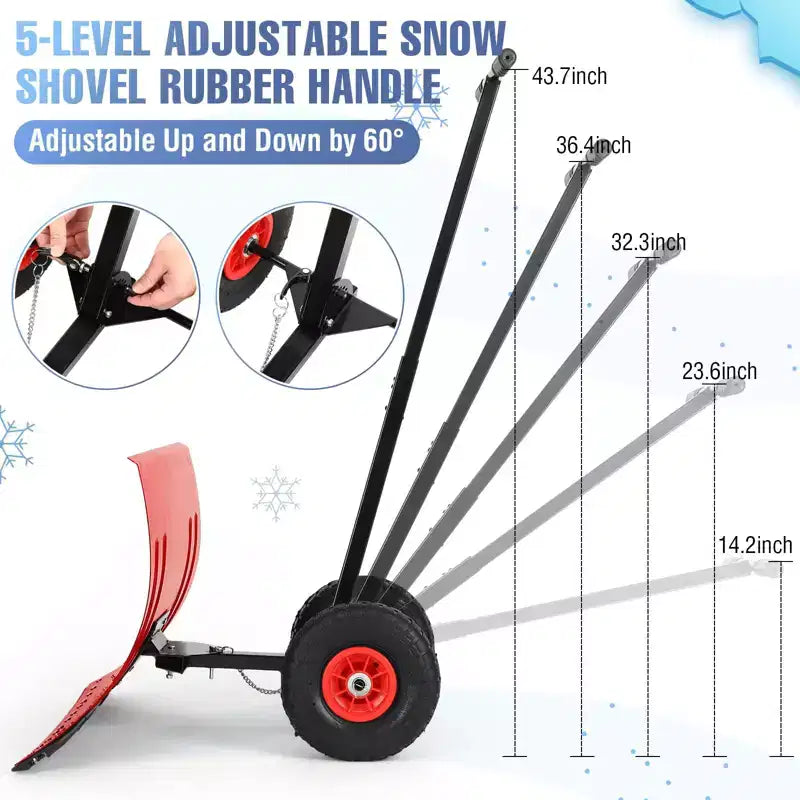 Pelle à neige robuste avec roues, pousse-neige ergonomique pour allées, angle et hauteur de poignée réglables pour un déneigement efficace