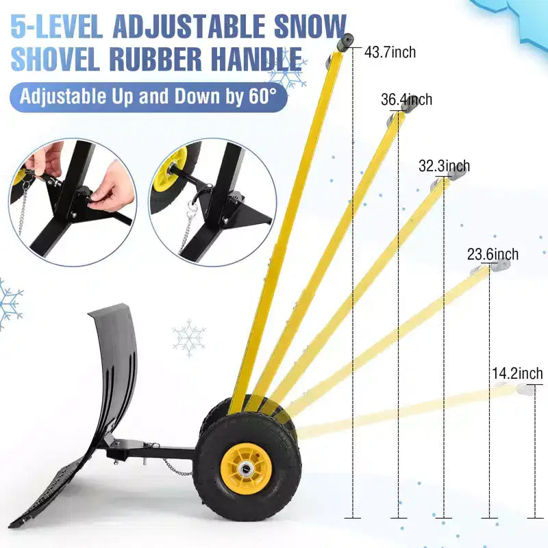 Pelle à neige robuste avec roues, pousse-neige ergonomique pour allées, angle et hauteur de poignée réglables pour un déneigement efficace