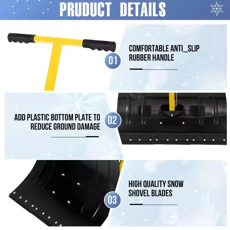 Pelle à neige robuste avec roues, pousse-neige ergonomique pour allées, angle et hauteur de poignée réglables pour un déneigement efficace