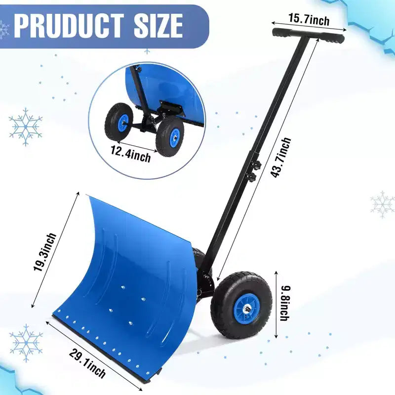 Pelle à neige robuste avec roues, pousse-neige ergonomique pour allées, angle et hauteur de poignée réglables pour un déneigement efficace