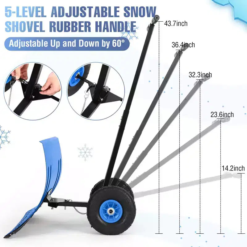 Pelle à neige robuste avec roues, pousse-neige ergonomique pour allées, angle et hauteur de poignée réglables pour un déneigement efficace