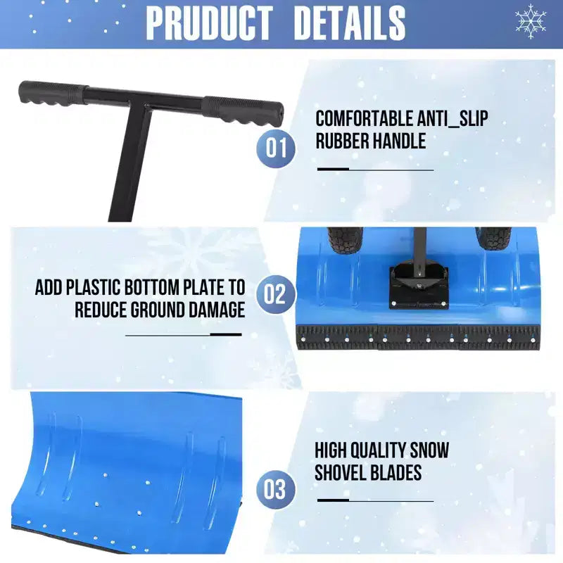 Pelle à neige robuste avec roues, pousse-neige ergonomique pour allées, angle et hauteur de poignée réglables pour un déneigement efficace