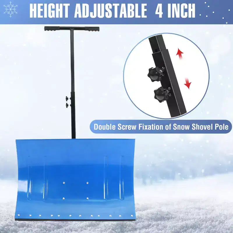 Pelle à neige robuste avec roues, pousse-neige ergonomique pour allées, angle et hauteur de poignée réglables pour un déneigement efficace