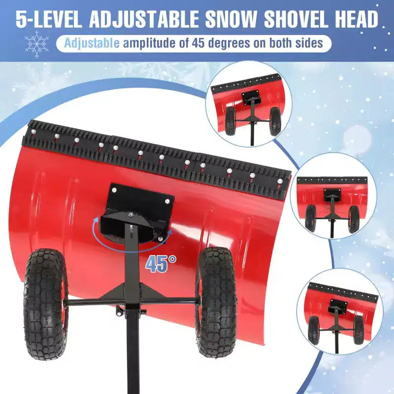Pelle à neige robuste avec roues, pousse-neige ergonomique pour allées, angle et hauteur de poignée réglables pour un déneigement efficace