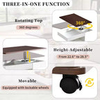 Table d'appoint moderne Okak avec roulettes, table d'appoint multifonctionnelle avec plateau relevable réglable à 360° et rangement, table d'appoint pour salon