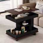 Table d'appoint moderne Okak avec roulettes, table d'appoint multifonctionnelle avec plateau relevable réglable à 360° et rangement, table d'appoint pour salon