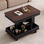 Table d'appoint moderne Okak avec roulettes, table d'appoint multifonctionnelle avec plateau relevable réglable à 360° et rangement, table d'appoint pour salon