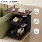 Table d'appoint moderne Okak avec roulettes, table d'appoint multifonctionnelle avec plateau relevable réglable à 360° et rangement, table d'appoint pour salon