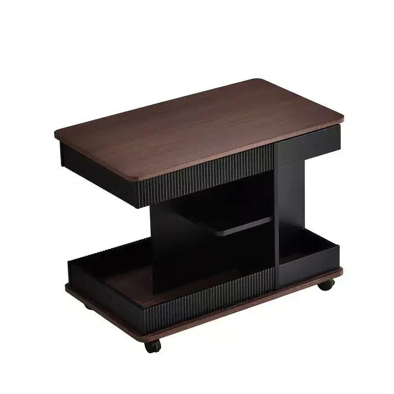 Table d'appoint moderne Okak avec roulettes, table d'appoint multifonctionnelle avec plateau relevable réglable à 360° et rangement, table d'appoint pour salon