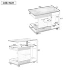 Table d'appoint moderne Okak avec roulettes, table d'appoint multifonctionnelle avec plateau relevable réglable à 360° et rangement, table d'appoint pour salon
