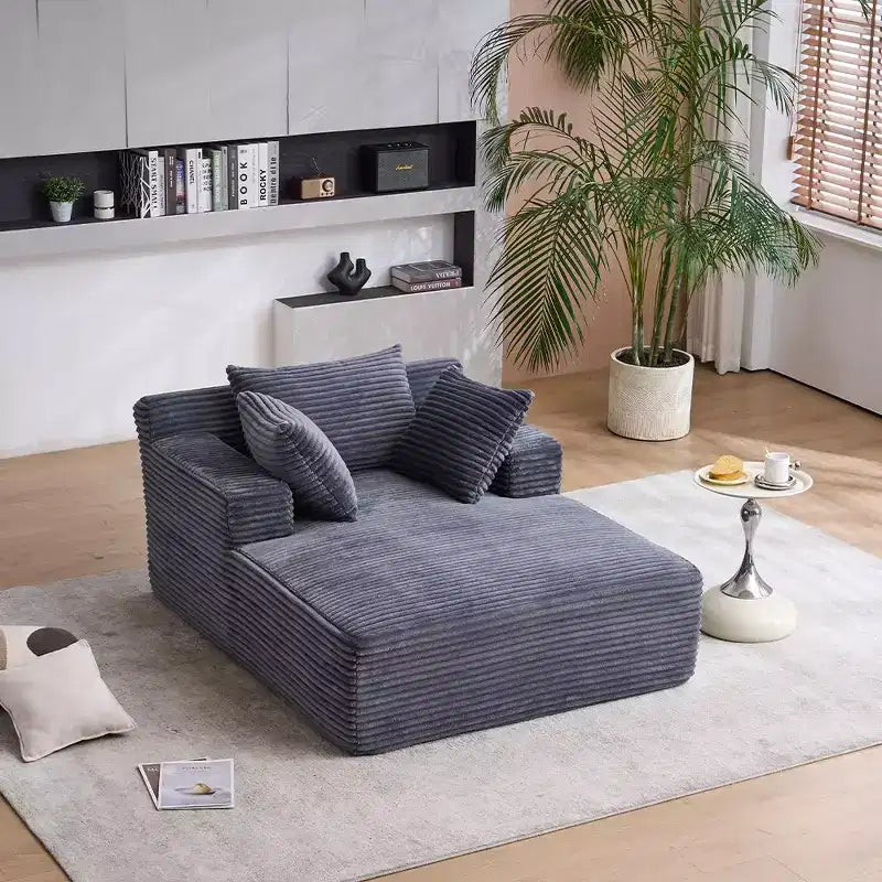 Okak Fauteuil Canapé-lit Long en Velours Côtelé Surdimensionné Moderne avec Oreillers, Canapé Simple à Assise Profonde pour Salon, Appartement, Chambre d'amis