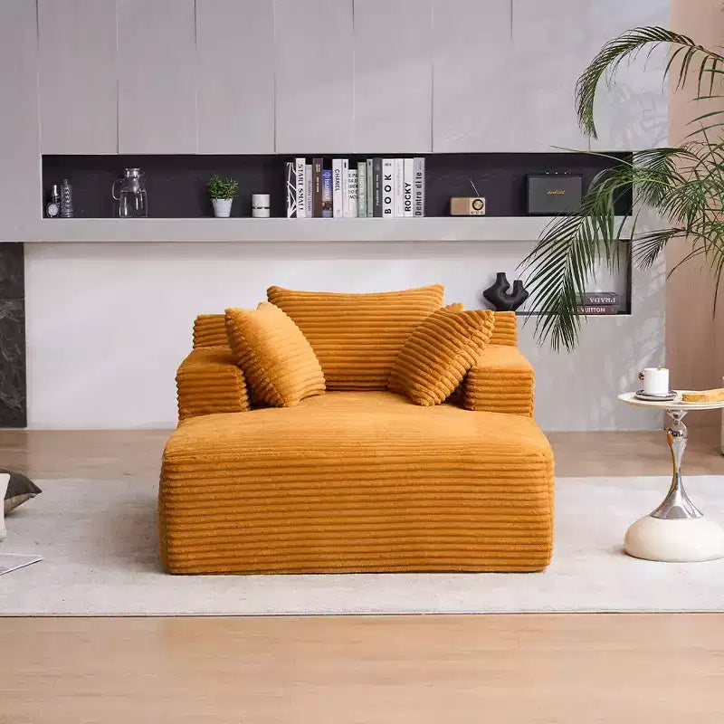 Okak Fauteuil Canapé-lit Long en Velours Côtelé Surdimensionné Moderne avec Oreillers, Canapé Simple à Assise Profonde pour Salon, Appartement, Chambre d'amis
