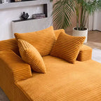 Okak Fauteuil Canapé-lit Long en Velours Côtelé Surdimensionné Moderne avec Oreillers, Canapé Simple à Assise Profonde pour Salon, Appartement, Chambre d'amis