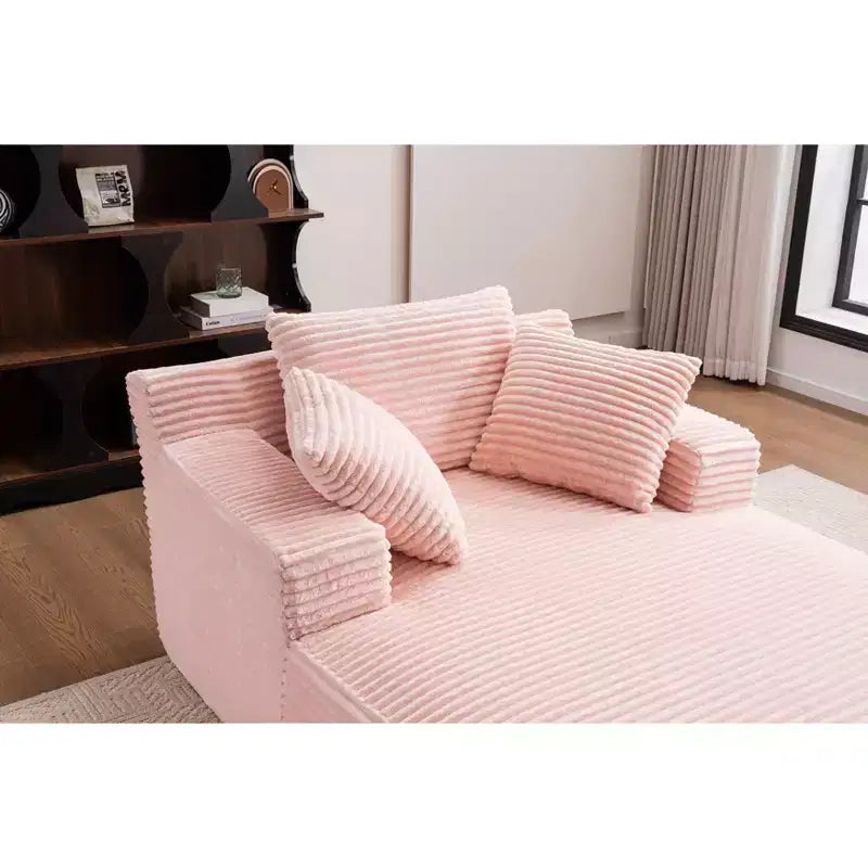 Okak Fauteuil Canapé-lit Long en Velours Côtelé Surdimensionné Moderne avec Oreillers, Canapé Simple à Assise Profonde pour Salon, Appartement, Chambre d'amis