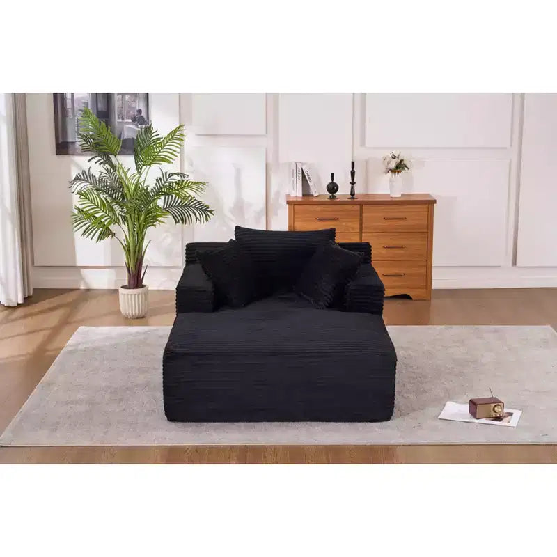 Okak Fauteuil Canapé-lit Long en Velours Côtelé Surdimensionné Moderne avec Oreillers, Canapé Simple à Assise Profonde pour Salon, Appartement, Chambre d'amis