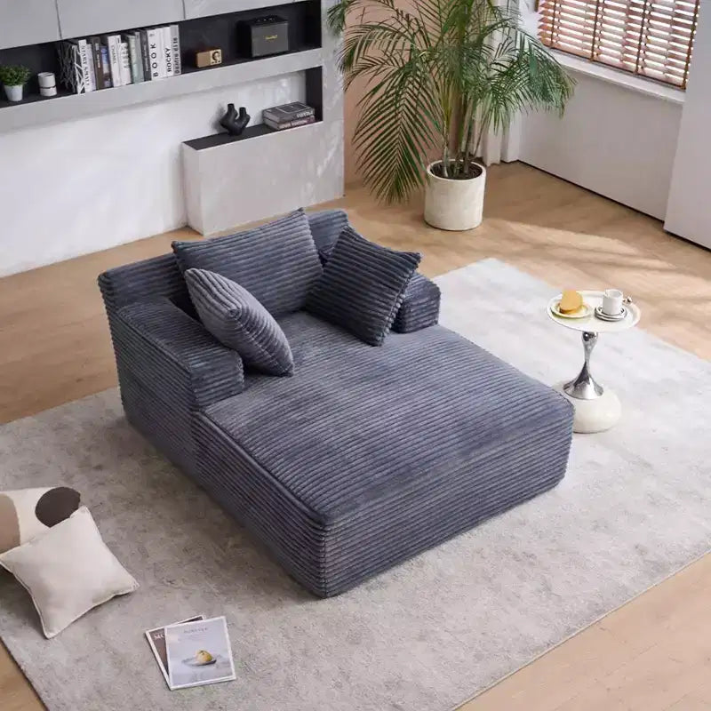 Okak Fauteuil Canapé-lit Long en Velours Côtelé Surdimensionné Moderne avec Oreillers, Canapé Simple à Assise Profonde pour Salon, Appartement, Chambre d'amis
