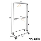 Portant double tringle Pipe Decor de 208 cm avec roulettes