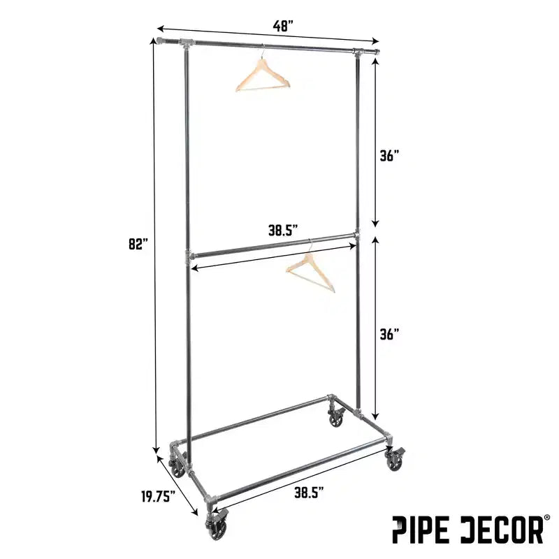 Portant double tringle Pipe Decor de 208 cm avec roulettes