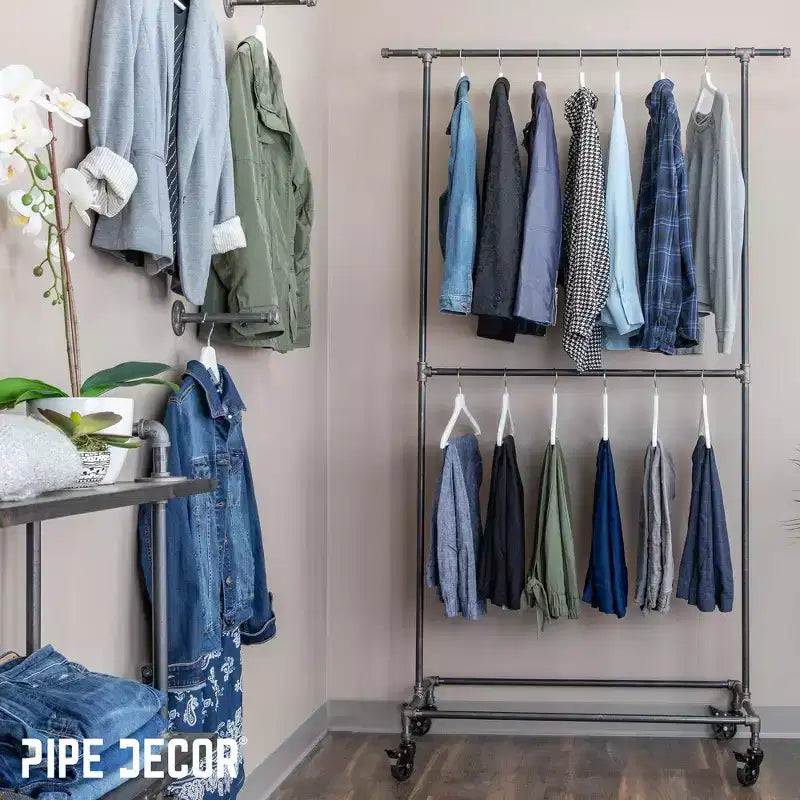 Portant double tringle Pipe Decor de 208 cm avec roulettes