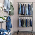Portant double tringle Pipe Decor de 208 cm avec roulettes