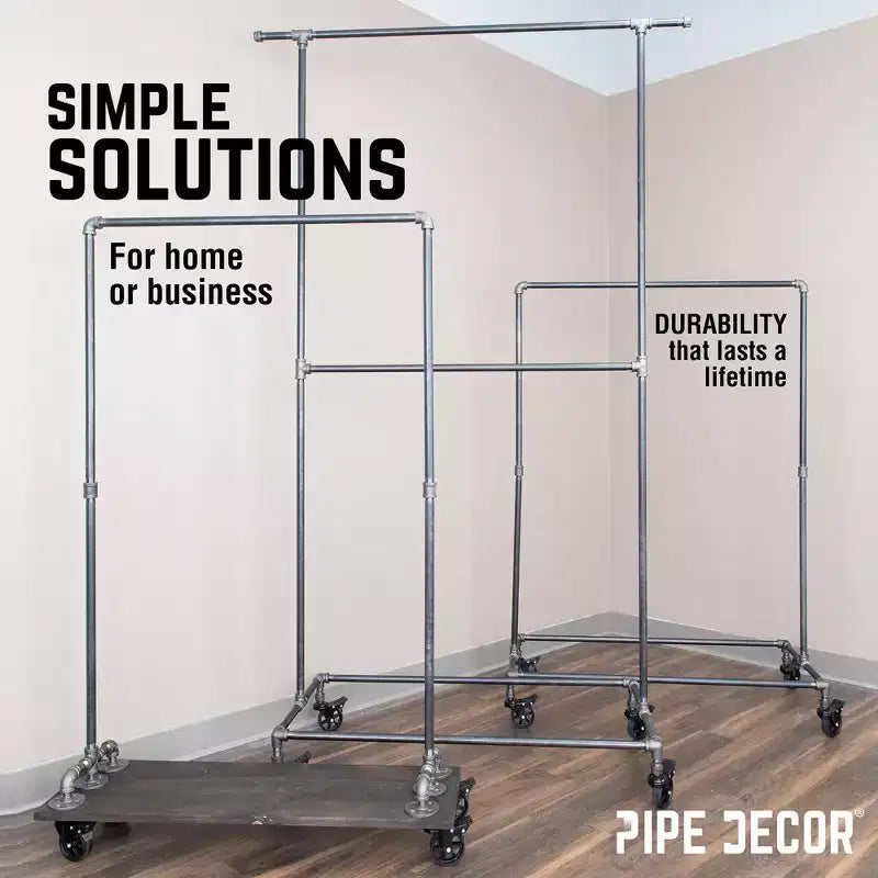 Portant double tringle Pipe Decor de 208 cm avec roulettes