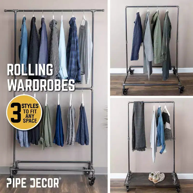 Portant double tringle Pipe Decor de 208 cm avec roulettes