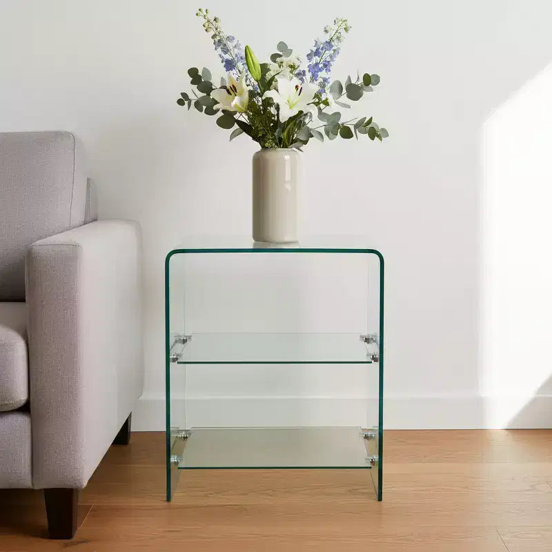 Table d'appoint HomeRoots 18 en verre transparent avec deux étagères