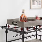 Chariot de bar, Chariots de bar pour la maison, Desserte à 3 niveaux avec roulettes, Chariots de bar et de service pour la maison, Desserte roulante en métal avec porte-bouteilles et plateau amovible