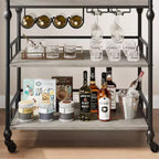 Chariot de bar, Chariots de bar pour la maison, Desserte à 3 niveaux avec roulettes, Chariots de bar et de service pour la maison, Desserte roulante en métal avec porte-bouteilles et plateau amovible
