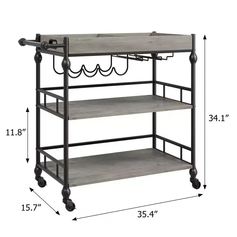 Chariot de bar, Chariots de bar pour la maison, Desserte à 3 niveaux avec roulettes, Chariots de bar et de service pour la maison, Desserte roulante en métal avec porte-bouteilles et plateau amovible