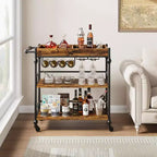 Chariot de bar, Chariots de bar pour la maison, Desserte à 3 niveaux avec roulettes, Chariots de bar et de service pour la maison, Desserte roulante en métal avec porte-bouteilles et plateau amovible