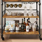 Chariot de bar, Chariots de bar pour la maison, Desserte à 3 niveaux avec roulettes, Chariots de bar et de service pour la maison, Desserte roulante en métal avec porte-bouteilles et plateau amovible