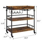 Chariot de bar, Chariots de bar pour la maison, Desserte à 3 niveaux avec roulettes, Chariots de bar et de service pour la maison, Desserte roulante en métal avec porte-bouteilles et plateau amovible