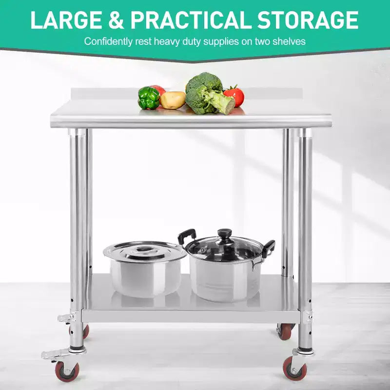 Table en acier inoxydable, table de préparation commerciale en métal robuste avec étagères ouvertes pour cuisines de restaurant, maison, hôtels, préparation des aliments