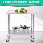 Table en acier inoxydable, table de préparation commerciale en métal robuste avec étagères ouvertes pour cuisines de restaurant, maison, hôtels, préparation des aliments