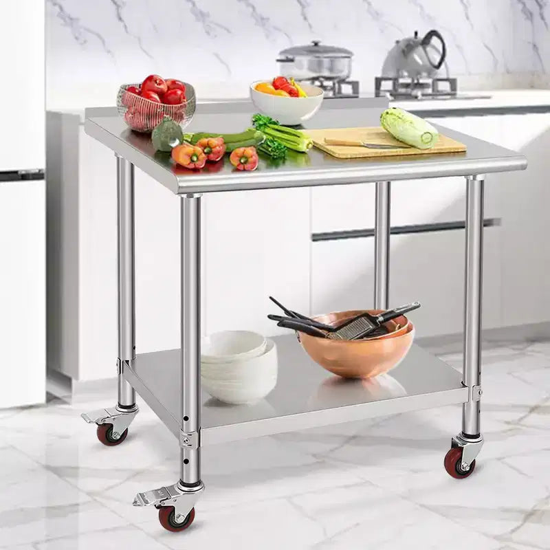 Table en acier inoxydable, table de préparation commerciale en métal robuste avec étagères ouvertes pour cuisines de restaurant, maison, hôtels, préparation des aliments