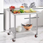 Table en acier inoxydable, table de préparation commerciale en métal robuste avec étagères ouvertes pour cuisines de restaurant, maison, hôtels, préparation des aliments