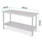 Table en acier inoxydable, table de préparation commerciale en métal robuste avec étagères ouvertes pour cuisines de restaurant, maison, hôtels, préparation des aliments