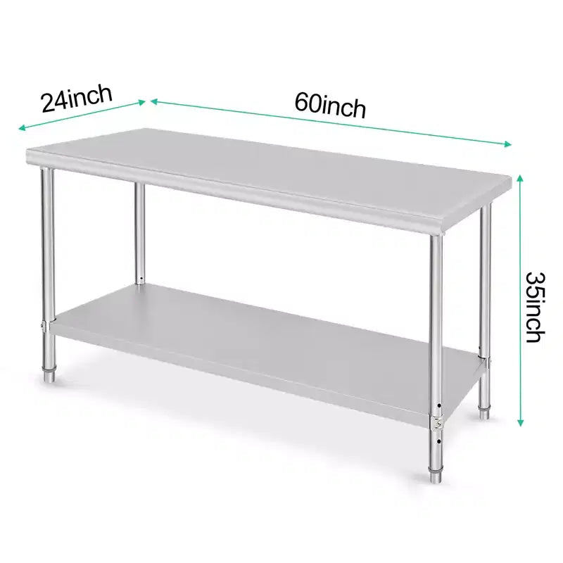 Table en acier inoxydable, table de préparation commerciale en métal robuste avec étagères ouvertes pour cuisines de restaurant, maison, hôtels, préparation des aliments