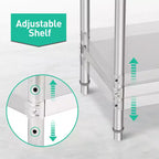 Table en acier inoxydable, table de préparation commerciale en métal robuste avec étagères ouvertes pour cuisines de restaurant, maison, hôtels, préparation des aliments