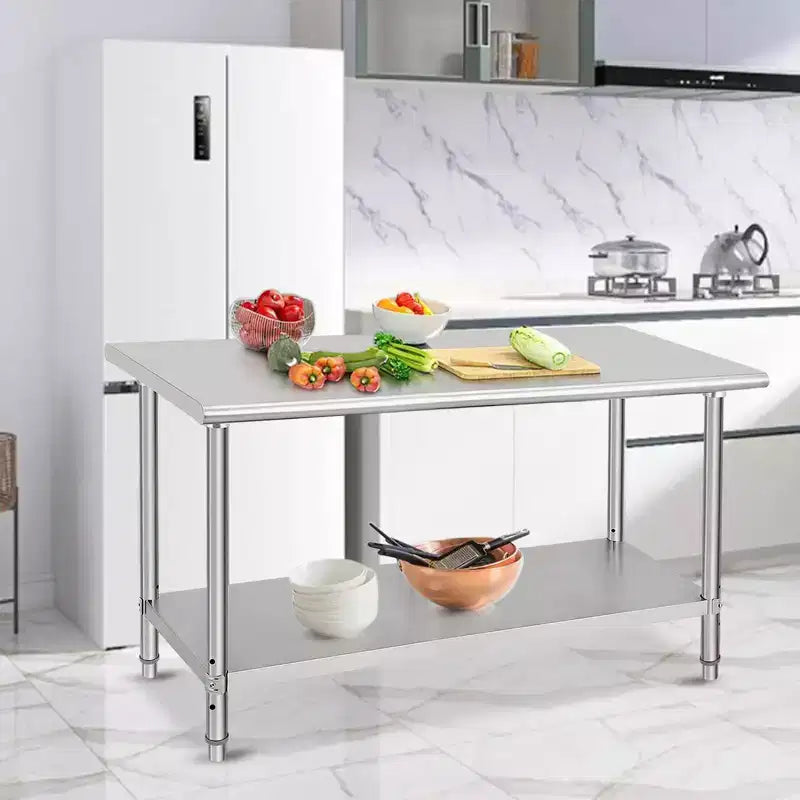 Table en acier inoxydable, table de préparation commerciale en métal robuste avec étagères ouvertes pour cuisines de restaurant, maison, hôtels, préparation des aliments