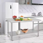 Table en acier inoxydable, table de préparation commerciale en métal robuste avec étagères ouvertes pour cuisines de restaurant, maison, hôtels, préparation des aliments