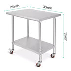 Table en acier inoxydable, table de préparation commerciale en métal robuste avec étagères ouvertes pour cuisines de restaurant, maison, hôtels, préparation des aliments