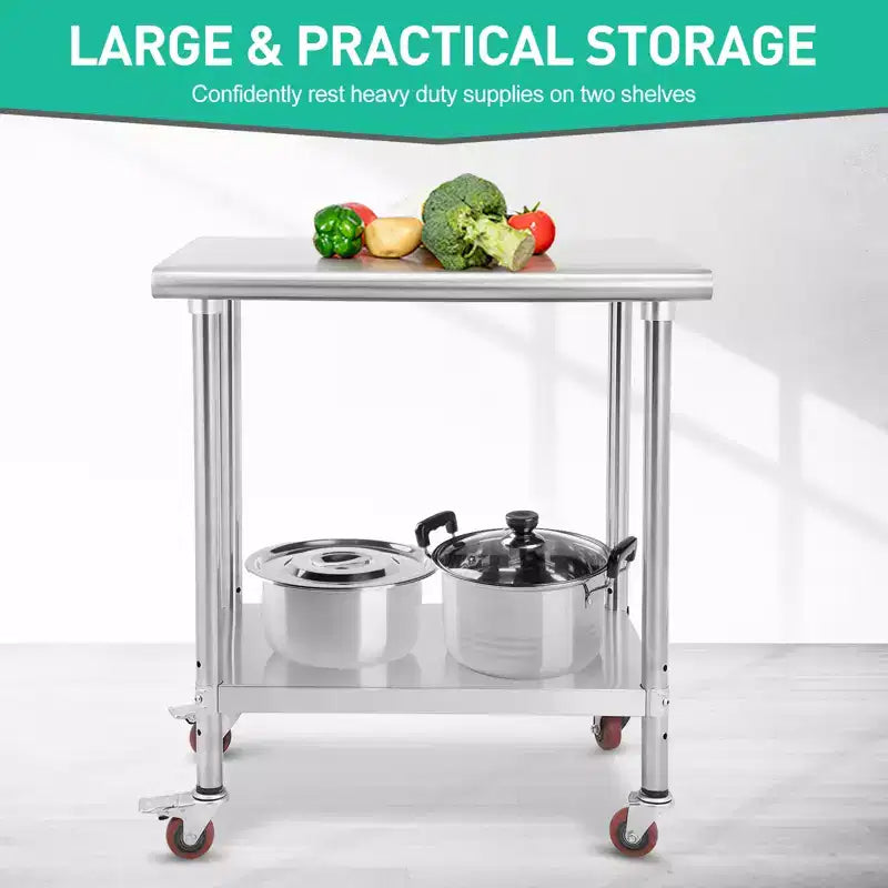 Table en acier inoxydable, table de préparation commerciale en métal robuste avec étagères ouvertes pour cuisines de restaurant, maison, hôtels, préparation des aliments