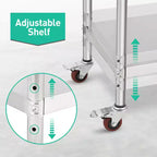 Table en acier inoxydable, table de préparation commerciale en métal robuste avec étagères ouvertes pour cuisines de restaurant, maison, hôtels, préparation des aliments