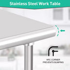 Table en acier inoxydable, table de préparation commerciale en métal robuste avec étagères ouvertes pour cuisines de restaurant, maison, hôtels, préparation des aliments