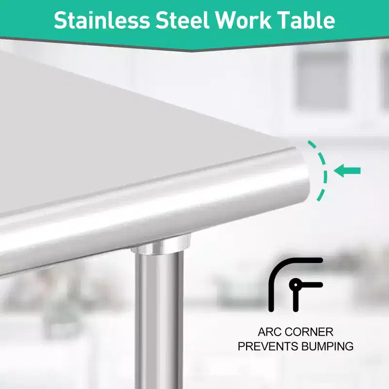 Table en acier inoxydable, table de préparation commerciale en métal robuste avec étagères ouvertes pour cuisines de restaurant, maison, hôtels, préparation des aliments